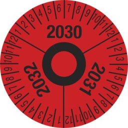 kaiserkraft Placa de teste, números plurianuais, vermelho, película, Ø 40 mm, embalagem de 10 unid., 2030 – 2032, Placa de teste, números plurianuais, vermelho, película, Ø 40 mm, embalagem de 10 unid., 2030 - 2032. Película resistente, espessura 0,1 mm.