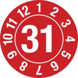 kaiserkraft Placa de teste, número anual, película para documentos, em círculo, Ø 10 mm, 31, vermelho, Placa de teste, número anual, película para documentos, em círculo, Ø 10 mm, 31, vermelho. 128 unidades por folha. Película para documentos, espessura 0