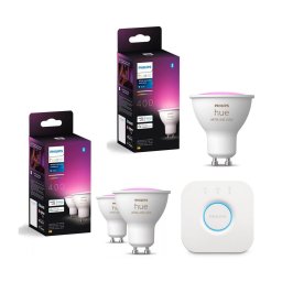 Pack 3x lâmpadas LED RGBW reguláveis Philips Hue WACA GU10/4,2W/230V+ Hue bridge