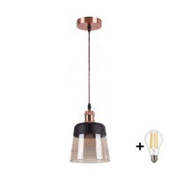 Brilagi - Lustre LED R GLASS 1xE27/60W/230V Ø 15,5 cm cobre/bege fumê/preto