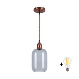 Brilagi - Lustre LED em cabo R GLASS 1xE27/60W/230V Ø 14 cm cobre/cinza fumê