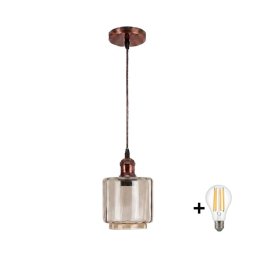 Brilagi - Pendente LED em cabo R GLASS 1xE27/60W/230V Ø 14 cm cobre/bege fumê