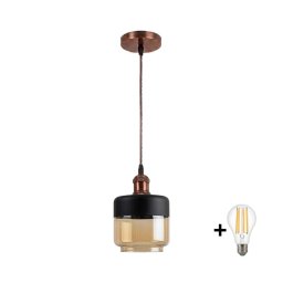 Brilagi-LED Candeeiro suspenso por cabo R GLASS 1xE27/60W/230V diâmetro 14 cm cobre/fumado bege/preto