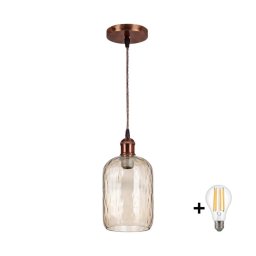 Brilagi - Lustre LED suspenso por cabo R GLASS 1xE27/60W/230V Ø 14 cm cobre/castanho fumê