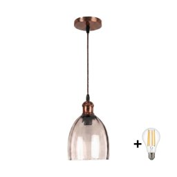 Brilagi - Lustre LED suspenso por cabo R GLASS 1xE27/60W/230V Ø 17 cm cobre/bege fumê