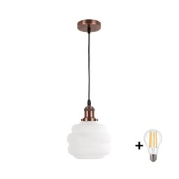 Brilagi - Lustre LED suspenso por cabo RETRO GLASS 1xE27/60W/230V Ø 20 cm cobre/branco