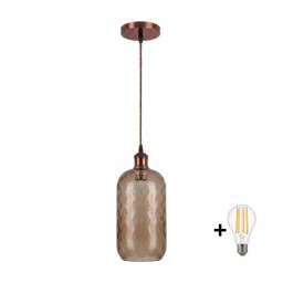 Brilagi - Lustre LED suspenso por cabo R GLASS 1xE27/60W/230V Ø 14 cm cobre/castanho fumê