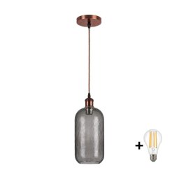 Brilagi - Lustre LED suspenso em cabo RETRO GLASS 1xE27/60W/230V Ø 14 cm cobre/cinzento fumado