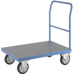 eurokraft pro Carro de plataforma com grades , varão de empurrar em tubo, pneus completamente elásticos, CxL 1050 x 700 mm, azul claro, Carro de plataforma com grades, varão de empurrar em tubo, pneus completamente elásticos, CxL 1050 x 700 mm, azul claro