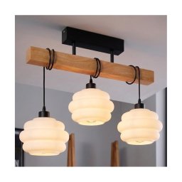 Brilagi - Lustre de teto aplicado WOOD GLASS 3xE27/60W/230V pinho/preto/branco
