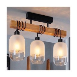 Brilagi - Lustre de tecto sobreposto WOOD GLASS 3xE27/60W/230V pinho/preto/branco