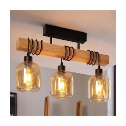 Brilagi - Lustre de superfície WOOD GLASS 3xE27/60W/230V pinho/preto/castanho fumê
