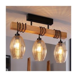 Brilagi - Lustre de teto de superfície WOOD GLASS 3xE27/60W/230V pinheiro/preto/bege fumado