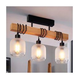 Brilagi - Lustre de tecto de superfície WOOD GLASS 3xE27/60W/230V pinho/preto/branco