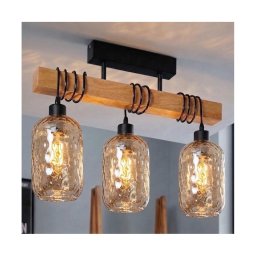 Brilagi - Candeeiro de tecto sobreposto WOOD GLASS 3xE27/60W/230V pinho/preto/castanho fumado