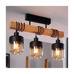 Brilagi - Lustre de tecto de superfície WOOD GLASS 3xE27/60W/230V pinho/preto/castanho fumado