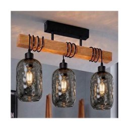 Brilagi - Lustre de teto de superfície WOOD GLASS 3xE27/60W/230V pinho/preto/cinzento fumado