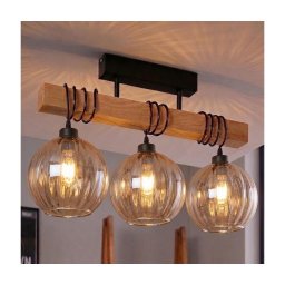 Brilagi - Candeeiro de tecto de superfície WOOD GLASS 3xE27/60W/230V pinho/preto/castanho fumado