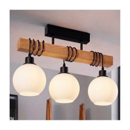 Brilagi - Luminária de teto sobreposta WOOD GLASS 3xE27/60W/230V pinho/preto/branco