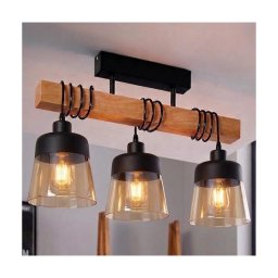 Brilagi - Lustre de tecto de montagem à superfície WOOD GLASS 3xE27/60W/230V pinho/preto/castanho fumado