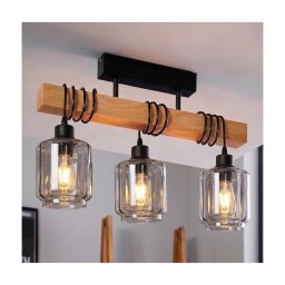 Brilagi - Luminária de teto de superfície WOOD GLASS 3xE27/60W/230V pinho/preto/bege fumê