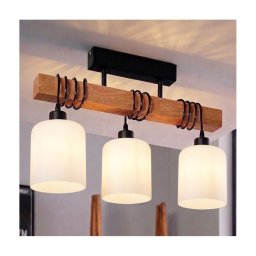 Brilagi - Lustre de teto de montagem superficial WOOD GLASS 3xE27/60W/230V pinho/preto/branco