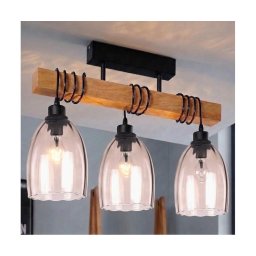 Brilagi - Lustre de tecto de montagem em superfície WOOD GLASS 3xE27/60W/230V pinho/preto/bege fumê