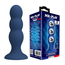 MR PLAY - PLUG ANAL COM BOLINHAS DE METAL E VENTOSA AZUL