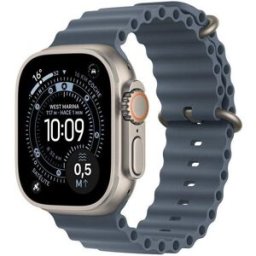 Apple Watch Ultra 3 GPS + Cellular 49mm OLED Titânio Natural Coroa Ocean Azul M 5G Resistência Água 10ATM+IP6X SpO2 Pulsómetro