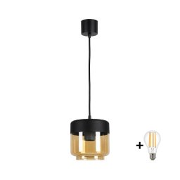 Brilagi - Lustre LED suspenso por cabo R GLASS 1xE27/60W/230V Ø 14 cm preto/bege fumado