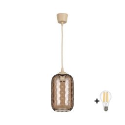 Brilagi - Lustre LED suspenso em cabo R GLASS 1xE27/60W/230V Ø 14 cm bege/marrom fumê
