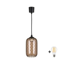 Brilagi - Pendente LED em cabo R GLASS 1xE27/60W/230V diâmetro 14 cm preto/marrom fumê