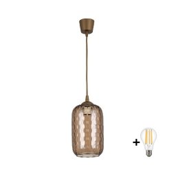 Brilagi - Lustre LED suspenso por cabo R GLASS 1xE27/60W/230V Ø 14 cm castanho//castanho fumado
