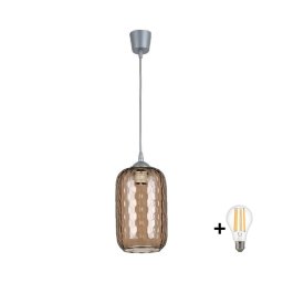 Brilagi -LED Lustre suspenso em cabo R GLASS 1xE27/60W/230V Ø 14 cm prateado/castanho fumê
