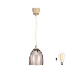 Brilagi - Lustre LED pendente em cabo R GLASS 1xE27/60W/230V Ø 17 cm bege/bege fumê