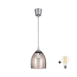 Brilagi-LED Luminária pendente com cabo R GLASS 1xE27/60W/230V Ø 17 cm prata/bege fumê