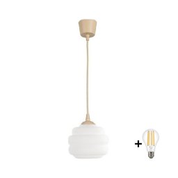 Brilagi - Lustre LED suspenso por cabo RETRO GLASS 1xE27/60W/230V Ø 20 cm bege/branco