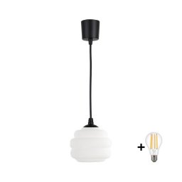 Brilagi - Lustre LED suspenso por cabo RETRO GLASS 1xE27/60W/230V Ø 20 cm preto/branco