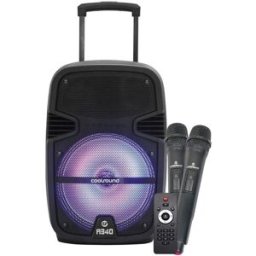 Coluna Portátil Amplificada A340 8" 250W BLUETOOTH/USB/FM c/ 2 Microfones (Preto) - COOLSOUND