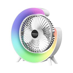 JOHNSON - LED RGB Ventilador de secretária recarregável MULTICOLOR 5W/3,7V 1200 mAh Ø 14 cm branco