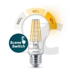 Philips Lâmpada SceneSwitch LED E27 filamento luz quente 7,5W