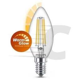 Philips lâmpada LED E14 vela filamento regulável luz quente 3.4W