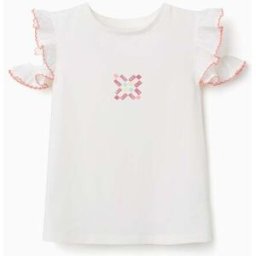 ZIPPY T-shirt de algodão com azulejo estampado e folhos para menina, branco Branco 8-9 Years