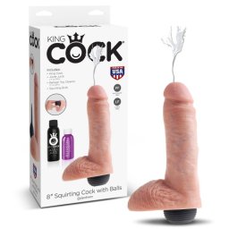 Dildo Realístico C/ Ejaculação e Testículos King Cock Squirting Cock With Balls 8" Branco