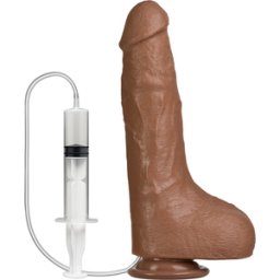 Dildo Realístico C/ Ejaculação e Testículos Bust It Swuirting Realistic Cock 8.5" Mulato