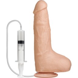 Dildo Realístico C/ Ejaculação e Testículos Bust It Swuirting Realistic Cock 8.5" Branco