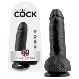 Dildo Realístico C/ Testículos King Cock 7" Preto