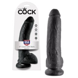 Dildo Realístico C/ Testículos King Cock 9" Preto
