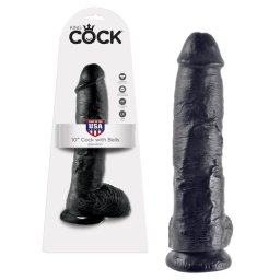 Dildo Realístico C/ Testículos King Cock 10" Preto