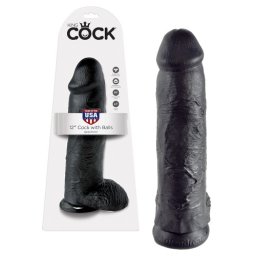 Dildo Realístico C/ Testículos King Cock 12" Preto